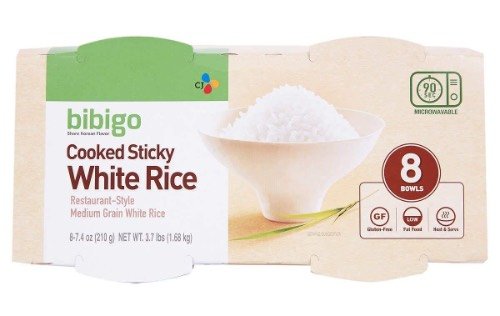 microwavable bowls of sticky white rice.