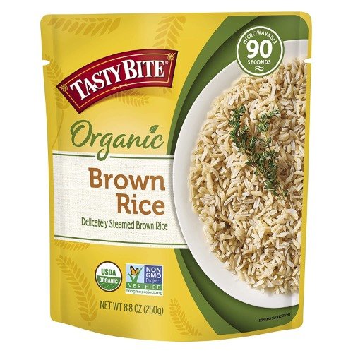tasty bite microwavable brown rice packet.