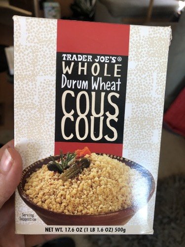 a box of trader joe's whole wheat couscous.