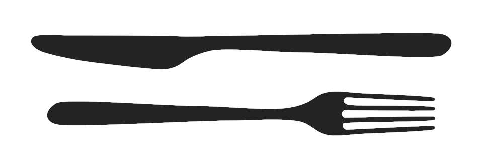 illustration of a knife and fork aligned horizontally.