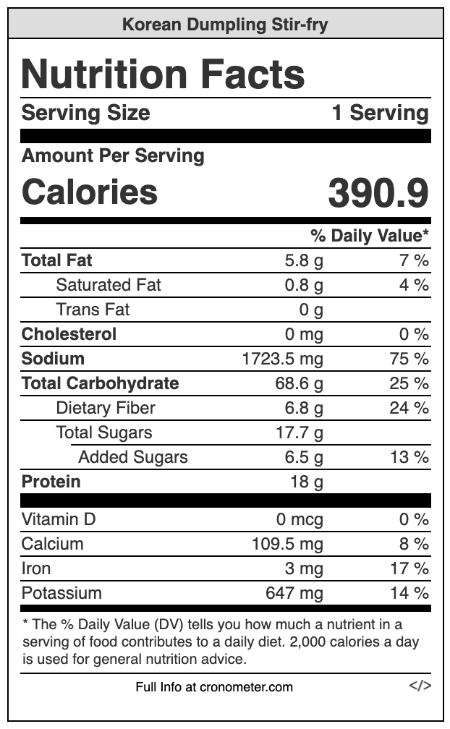 nutritional information for korean dumpling stir-fry.