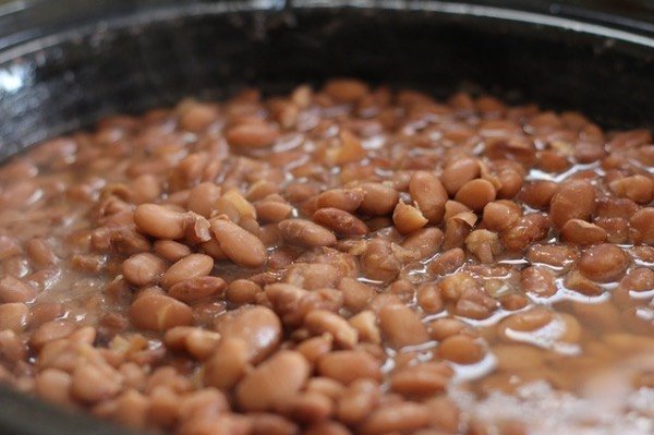 pinto beans in a pot.