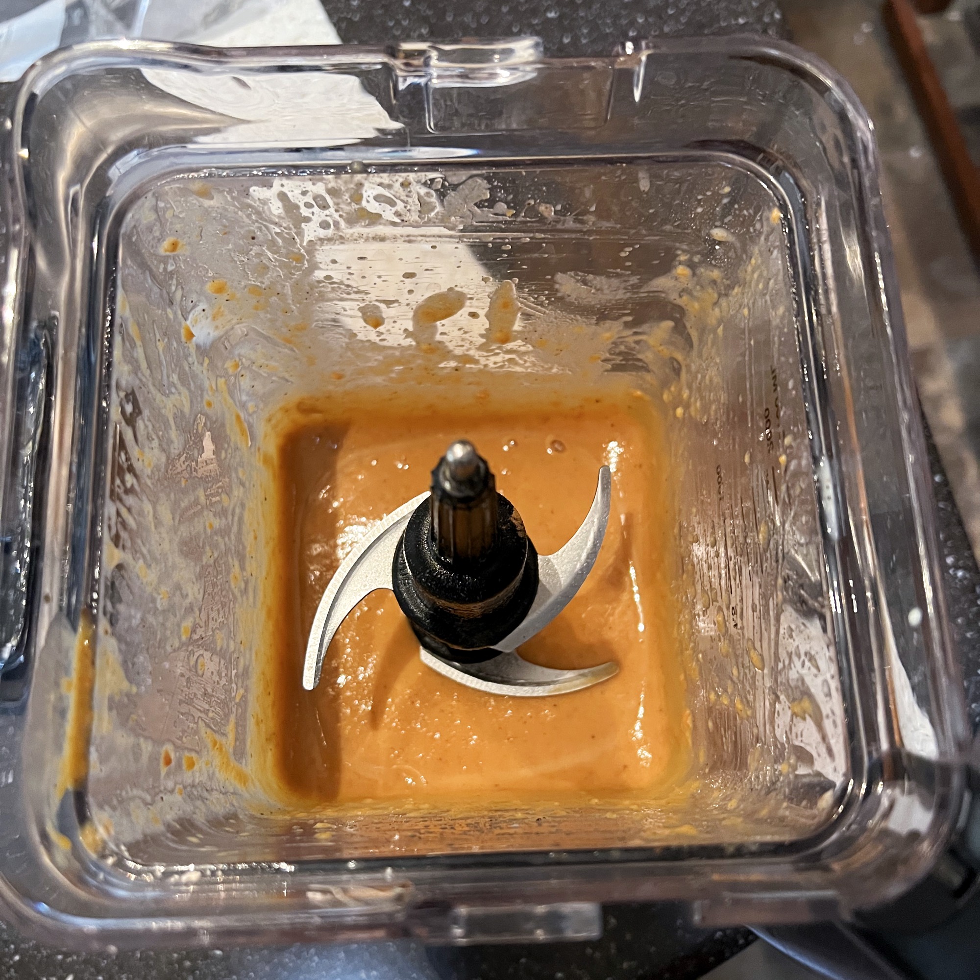 vegan glutenfree sweet potato pie filling in a blender.