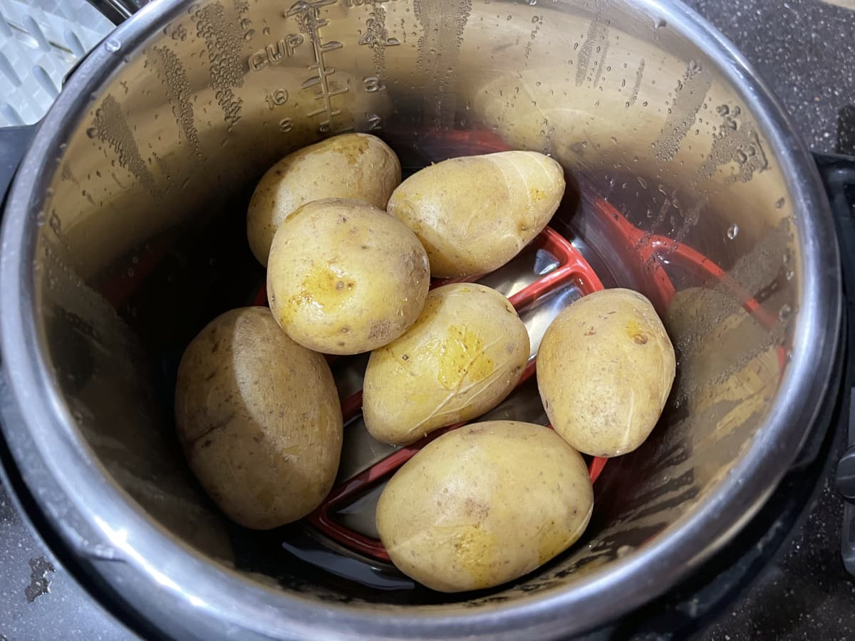 steaming potatoes in an instant pot.