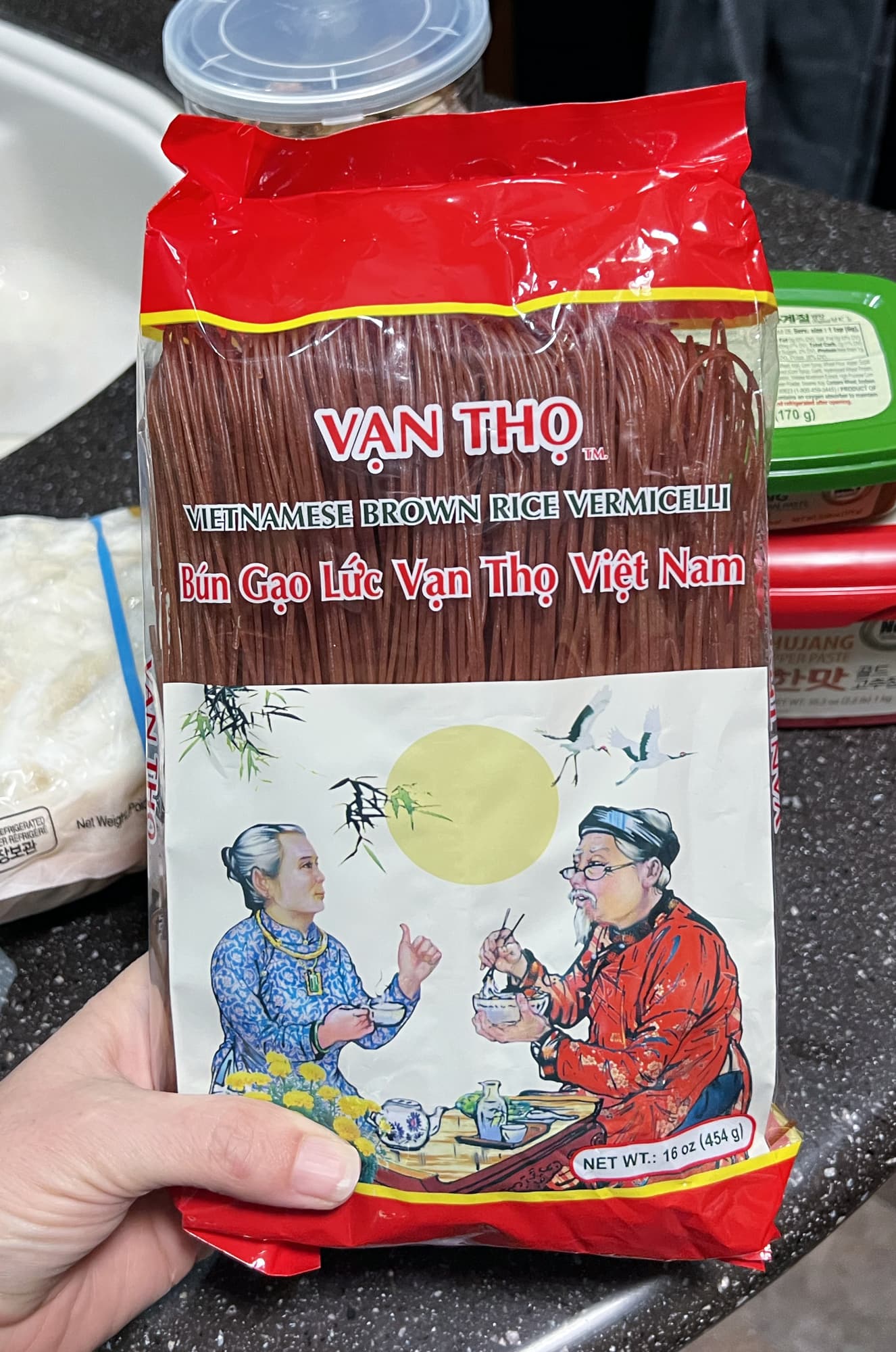 a package of brown rice vermicelli.