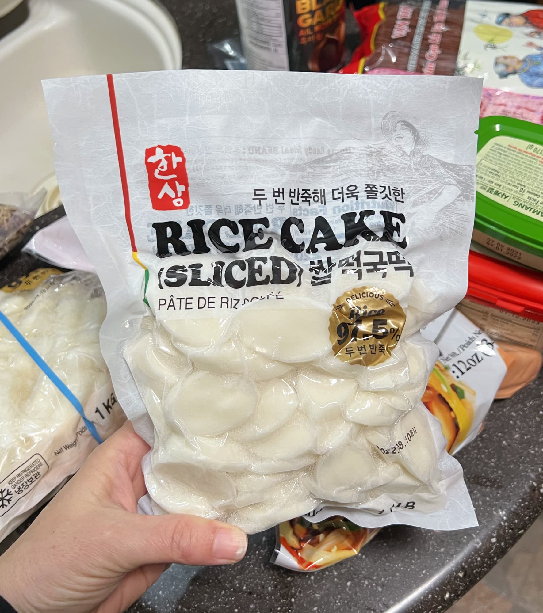 sliced korean rice cakes.